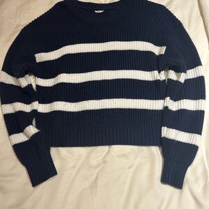 Garage Navy and White Striped Crew Neck Sweater